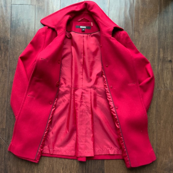 DKNY Peacoat in Red with Black Buttons. Size 4. - Picture 2 of 9